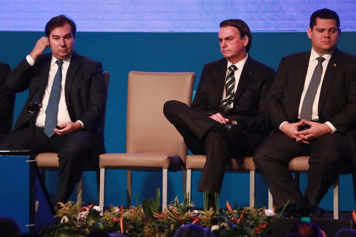 ￼Rodrigo Maia, Jair Bolsonaro e Davi Alcolumbre durante abertura da 22ª Marcha a Brasília em Defesa dos Municípios (Foto:  FÁTIMA MEIRA / AGÊNCIA ESTADO)