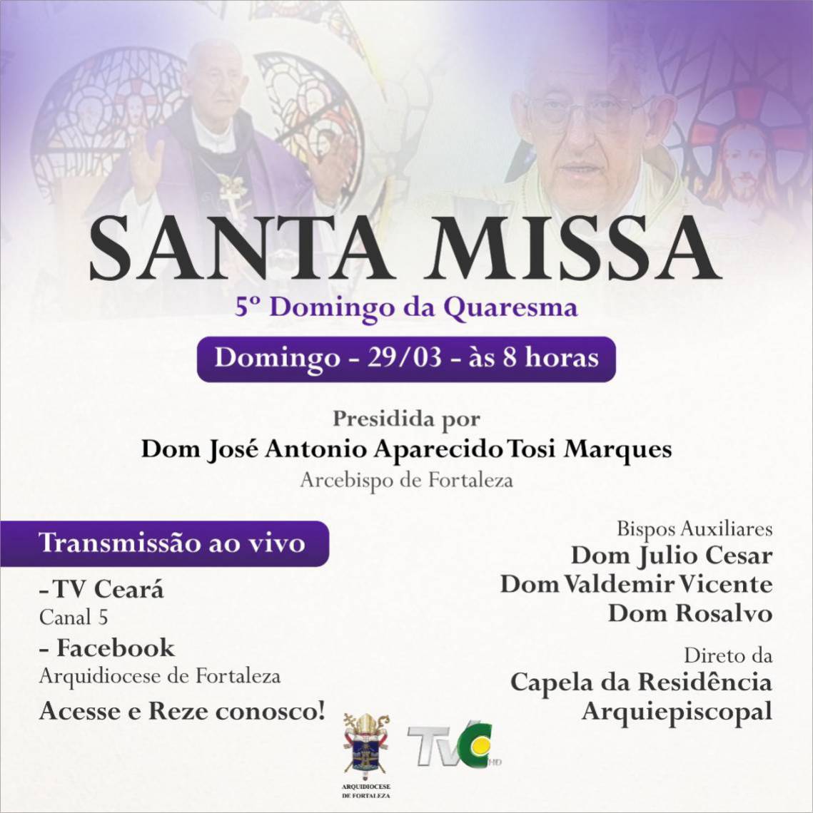 Arquidiocese de Fortaleza disponibiliza missas pela TV e por meio