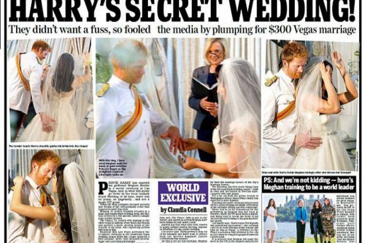 Edição do Daily Mail do dia da mentira, com casamento falso do príncipe Harry