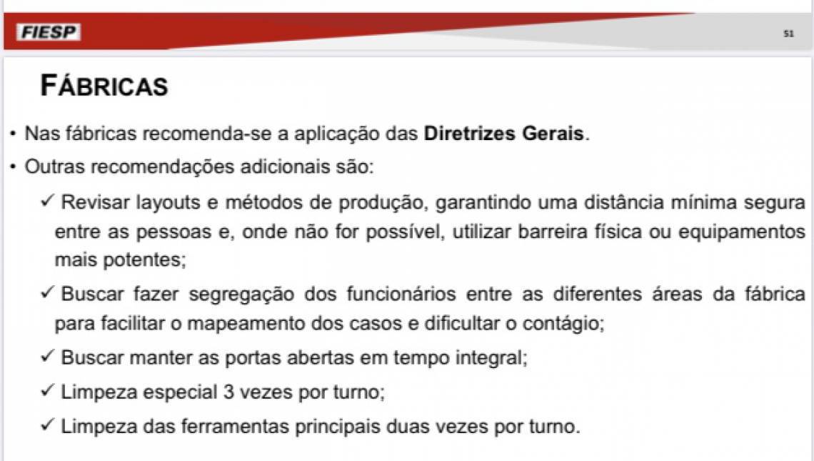 O que a Fiesp define para fábricas