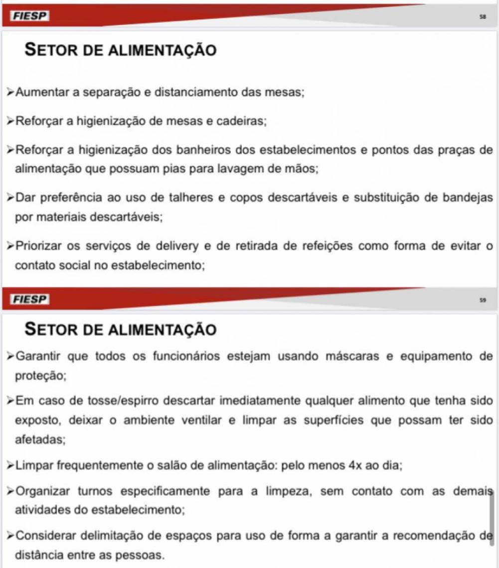 O que a Fiesp sugere para o setor de alimentação