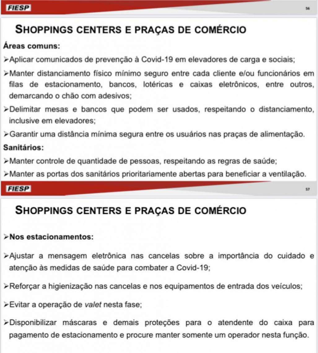 Fiesp sugere distanciamento em shopping centers