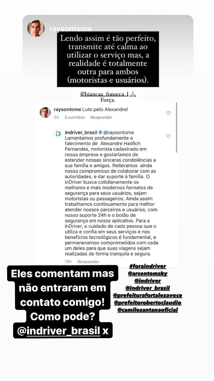 MENSAGENS trocados por um internauta e o perfil brasileiro da empresa de transporte por aplicativo InDriver; assaltantes se passaram por passageiros