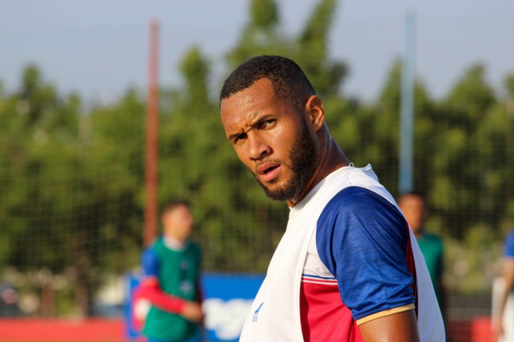 Atacante Gustavo Coutinho em treino do Fortaleza no CT Ribamar Bezerra, em Maracanaú