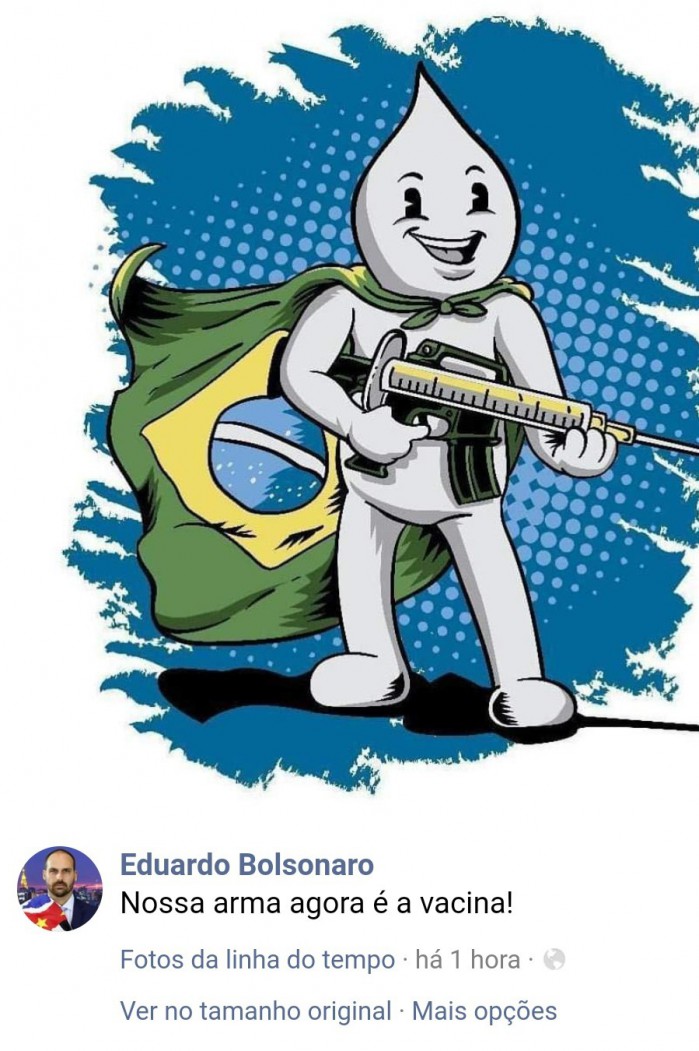 Deputado Eduardo Bolsonaro compartilhou em suas redes sociais imagem do Zé Gotinha 