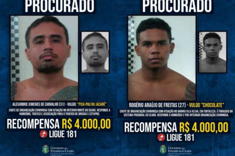 Novos foragidos da Justiça integram lista de procurados com recompensa em dinheiro por informações