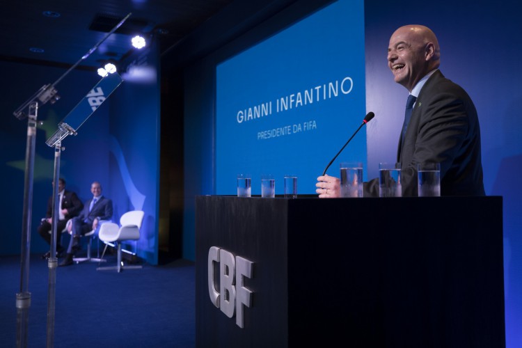 Presidente da Fifa, Gianni Infantino, durante discurso na sede da CBF, no Rio de Janeiro