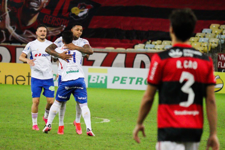 Rio de Janeiro em 23 de junho de 2021, Lance durante partida entre Flamengo e Fortaleza, válida pelo Campeonato Brasileiro da Serie A, no Estádio do Maracanã no Rio de Janeiro (RJ), nesta quarta-feira (23). Em destaque a comemoracao do gol de David. (Foto Bruno Oliveira /FortalezaEC)