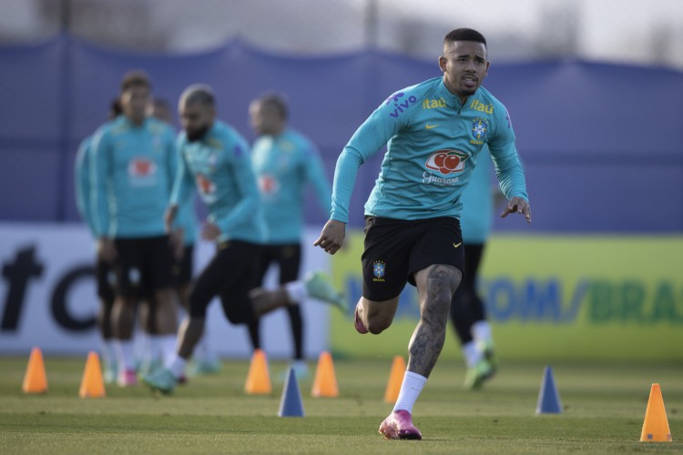 Atacante Gabriel Jesus em treino da seleção brasileira na Granja Comary, em Teresópolis 