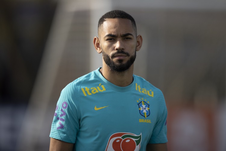 Atacante Matheus Cunha em treino da seleção brasileira no CT do Corinthians, em São Paulo