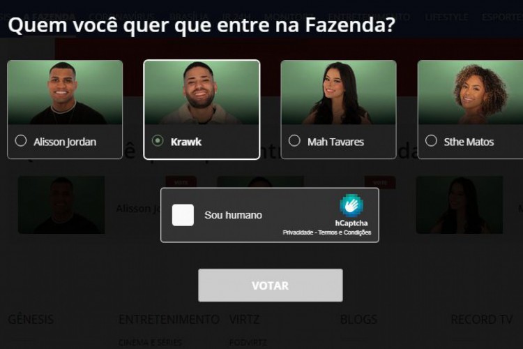 Votação no R7 inicialmente é para escolher um influencer para entrar na A Fazenda 2021. Saiba como votar na enquete