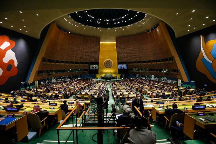 (Nova Iorque - EUA, 21/09/2021) Discurso do Presidente da República Jair Bolsonaro no 76ª Sessão da Assembleia Geral da ONU.
Foto: Alan Santos/PR