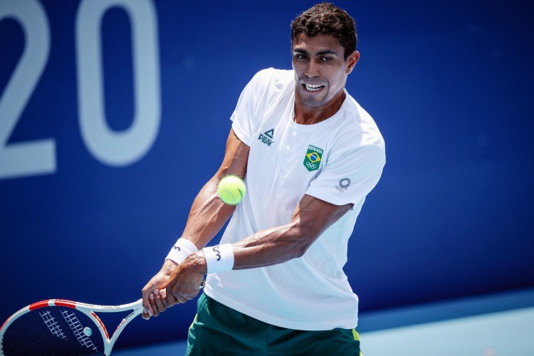 Cearense Thiago Monteiro durante treino nas Olimpíadas de Tóquio