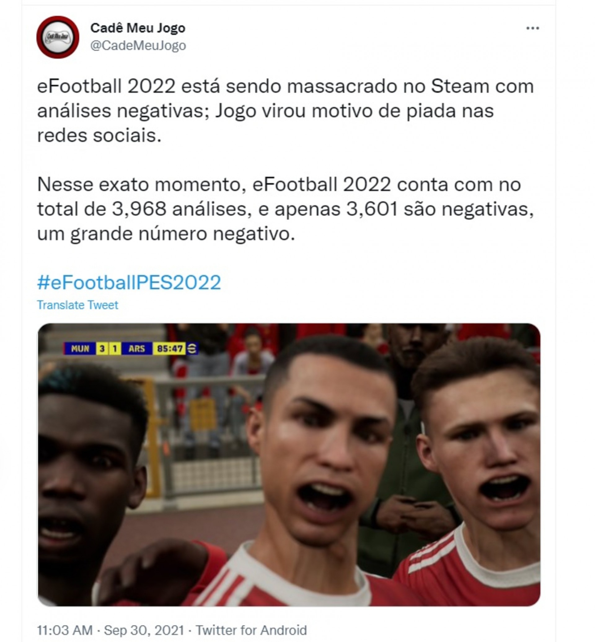 eFootball 2022 é detonado pela comunidade e rende memes, pes