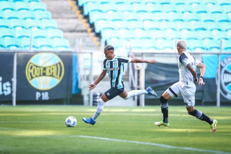 Lance da partida entre Grêmio e Ceará disputada na tarde desta quarta-feira, 27, na Arena do Grêmio, em partida válida pela final do Campeonato Brasileiro de Aspirantes 2021.