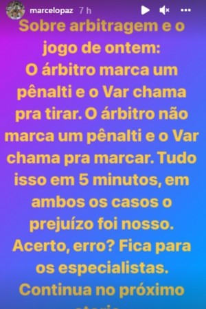 Parte do desabafo de Marcelo Paz no Instagram 