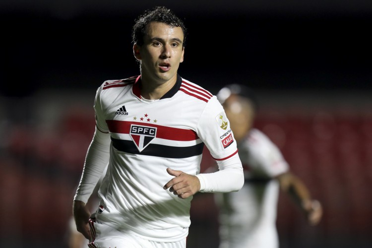 Atacante Pablo comemora gol no jogo São Paulo x Rentistas, no Morumbi, pela Copa Libertadores