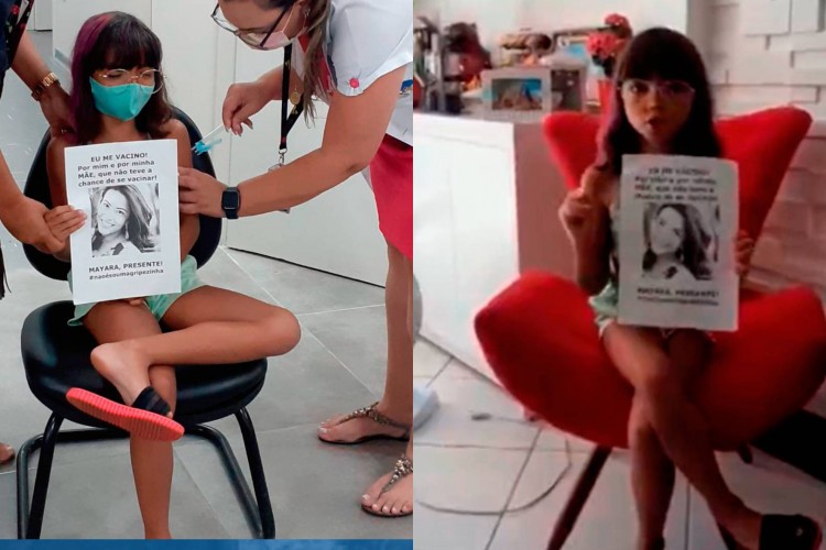 Helena Rocha Vieira, de 8 anos, carregava um cartaz escrito 