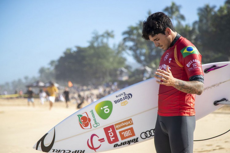 OAHU, UNITED STATES - DECEMBER 10: Two-time WSL Champion Gabriel Medina of Brazil advances directly to Round 3 of the 2019 Billabong Pipe Masters after winning Heat 5 of Round 1 at Pipeline on December 10, 2019 in Oahu, United States. (Photo by Tony Heff/WSL via Getty Images)