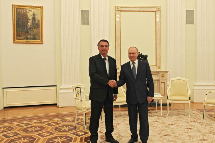 Presidente da República, Jair Bolsonaro durante reunião com o presidente da Federação Russa, Vladmir Putin