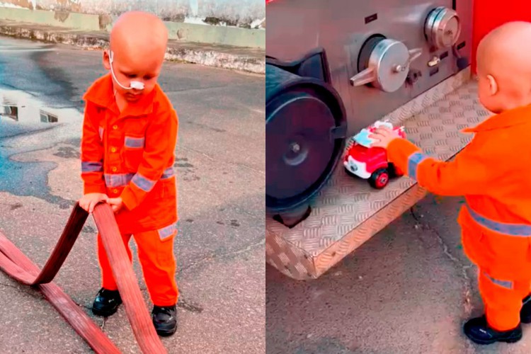 O pequeno Arthur, de 3 anos, visitou neste domingo, 20, o complexo da Academia de Bombeiros Militar em Belo Horizonte, Minas Gerais.