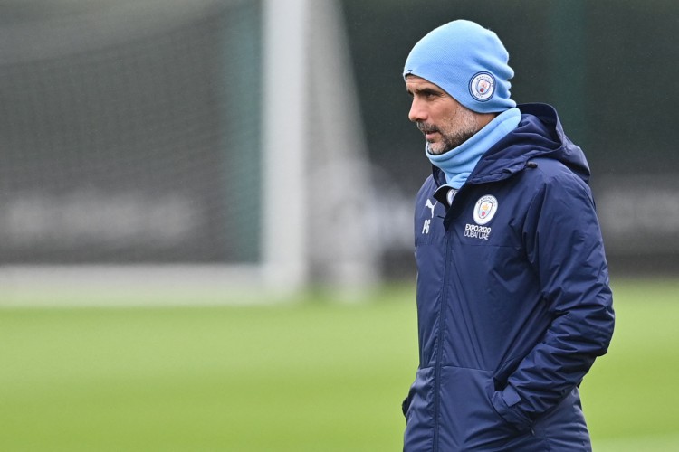 Técnico Pep Guardiola em treino do Manchester City, em Manchester, na Inglaterra