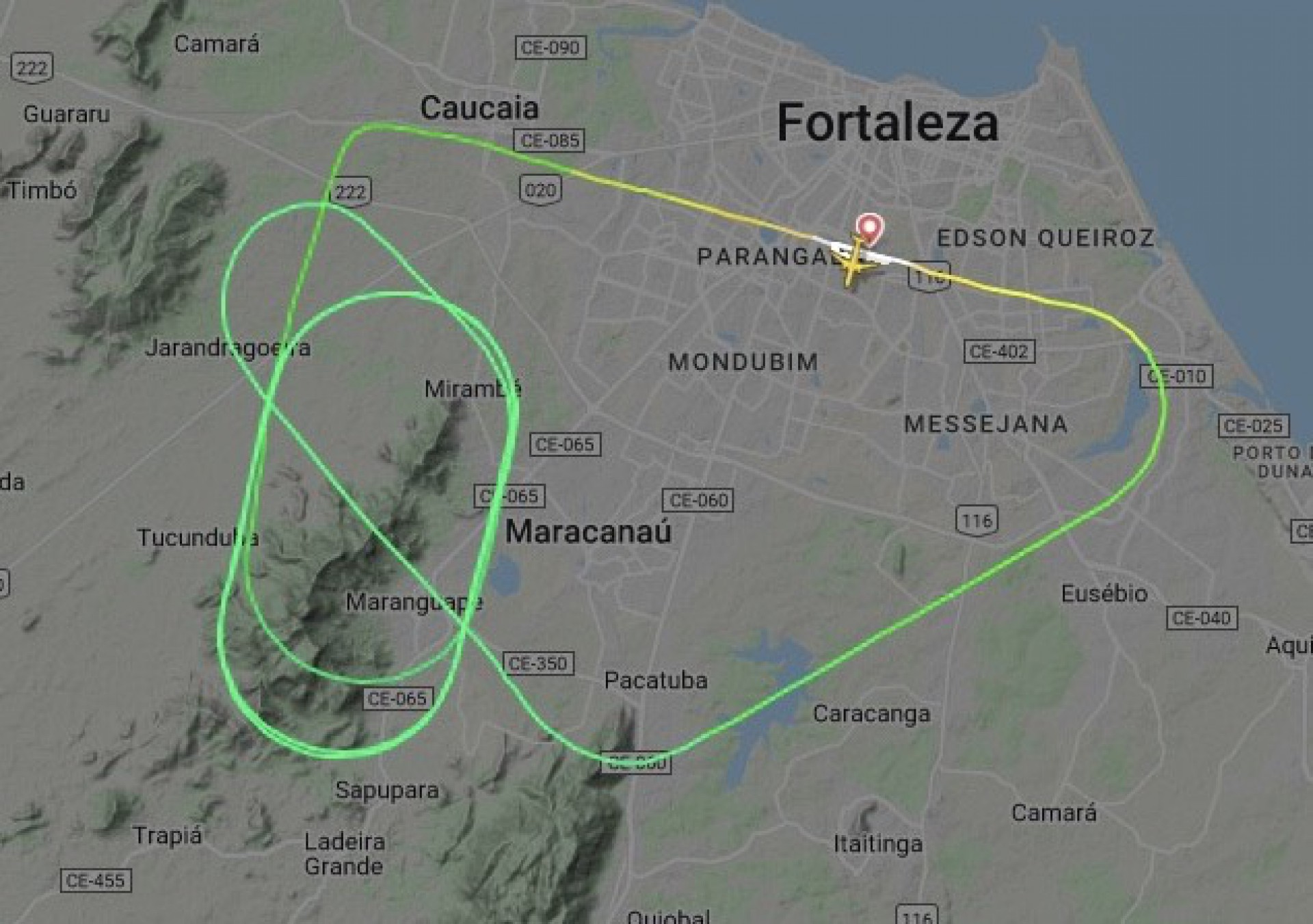 Passageiros seguiram para seu destino em outra aeronave (Foto: Reprodução/Flightradar24)