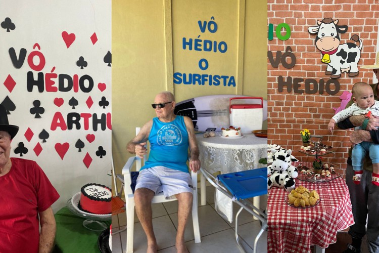 Família organiza mesversários surpresa para vovô de 90 anos com temas diferentes a cada mês
