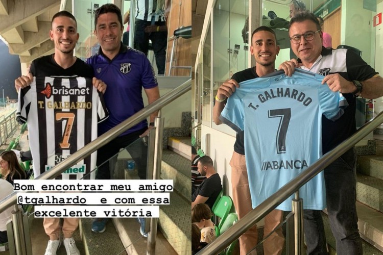 Thiago Galhardo foi fotografado ao lado do presidente do clube, Robinson de Castro, no estádio Independência, em jogo do Ceará diante do América-MG, pelo Brasileirão. 