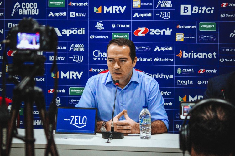 Presidente do Fortaleza, Marcelo Paz, em entrevista coletiva no Centro de Excelência Alcides Santos, no Pici