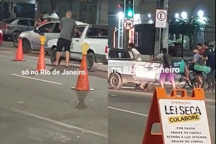 Homens tentam passar por blitz da Lei Seca empurrando carro no RJ