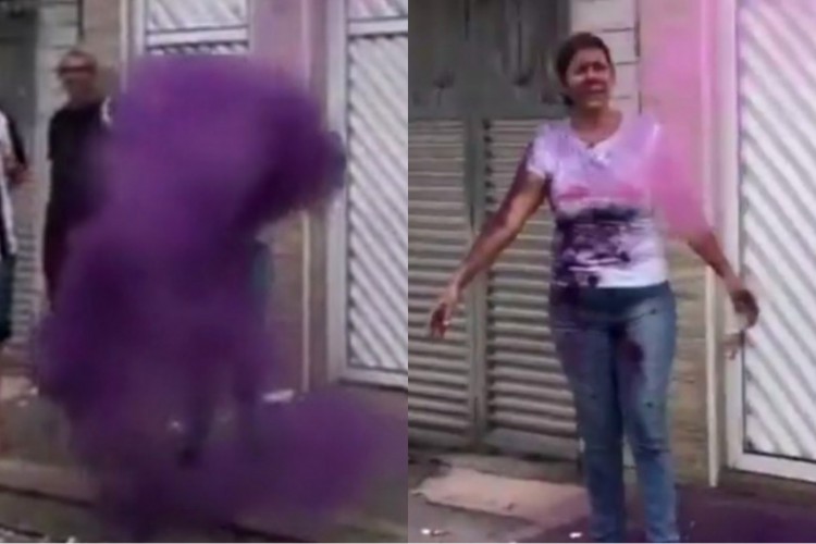 Mulher foi atingida por pó roxo durante chá revelação em SP