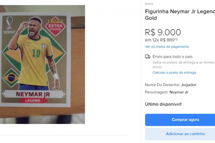 Figurinha rara do Neymar do álbum da Copa do Mundo do Catar está sendo vendido por R$ 9 mil em um site de comércio