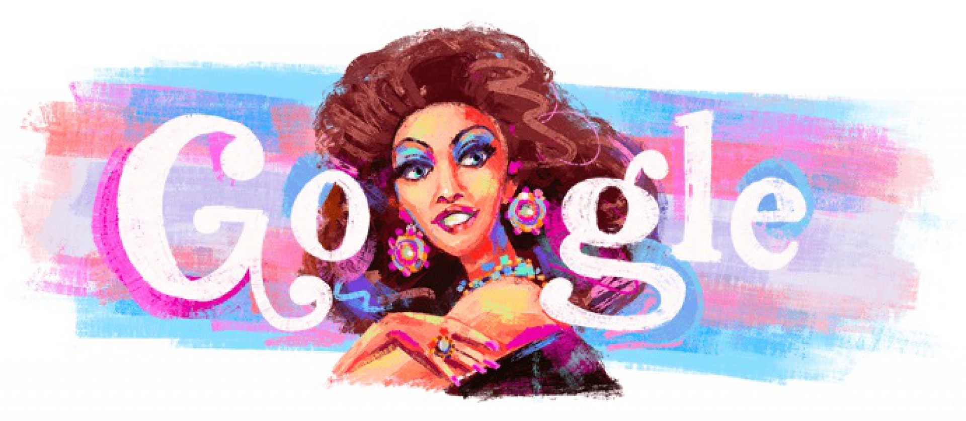 Doodle do Google homenageia Cláudia Celeste (1952-2018) dando destaque às cores da bandeira trans