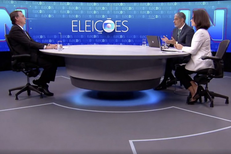 Bolsonaro entrevistado por William Bonner e Renata Vasconcellos no Jornal Nacional, em agosto