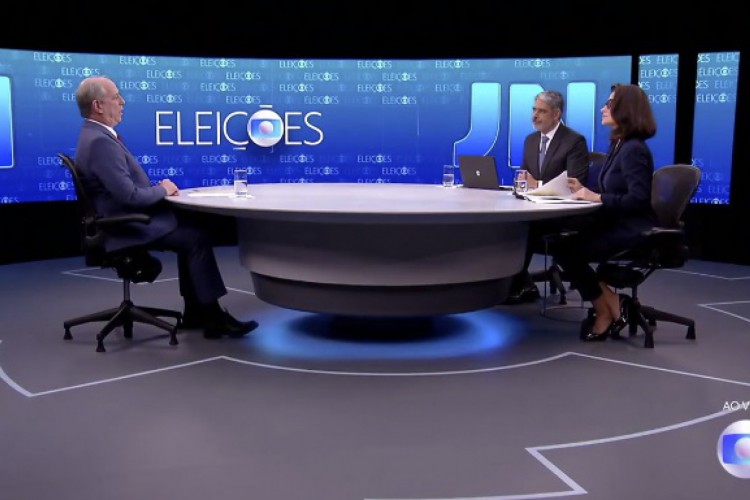 Ciro Gomes diante de Renata Vasconcellos e William Bonner, no Jornal Nacional