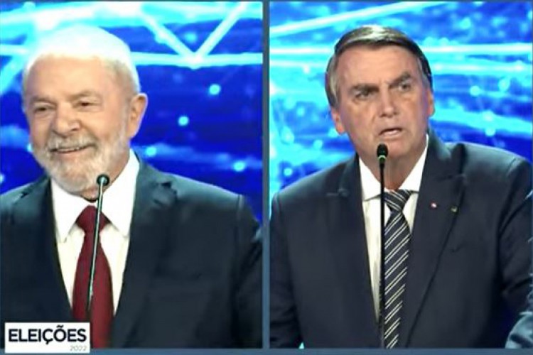 Lula e Bolsonaro no debate da Band no 1º turno