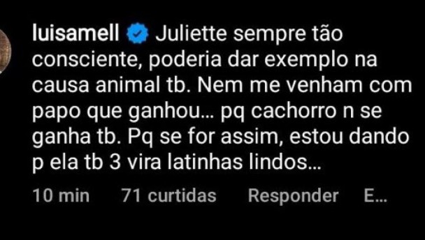 Comentário de Luísa Mell na postagem de Juliette