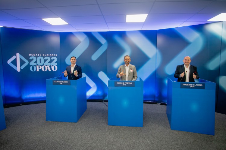 Capitão Wagner, Elmano Freitas e Roberto Cláudio durante debate do O POVO, na sede da OAB, com os candidatos ao Governo do Ceará nas eleições de 2022.