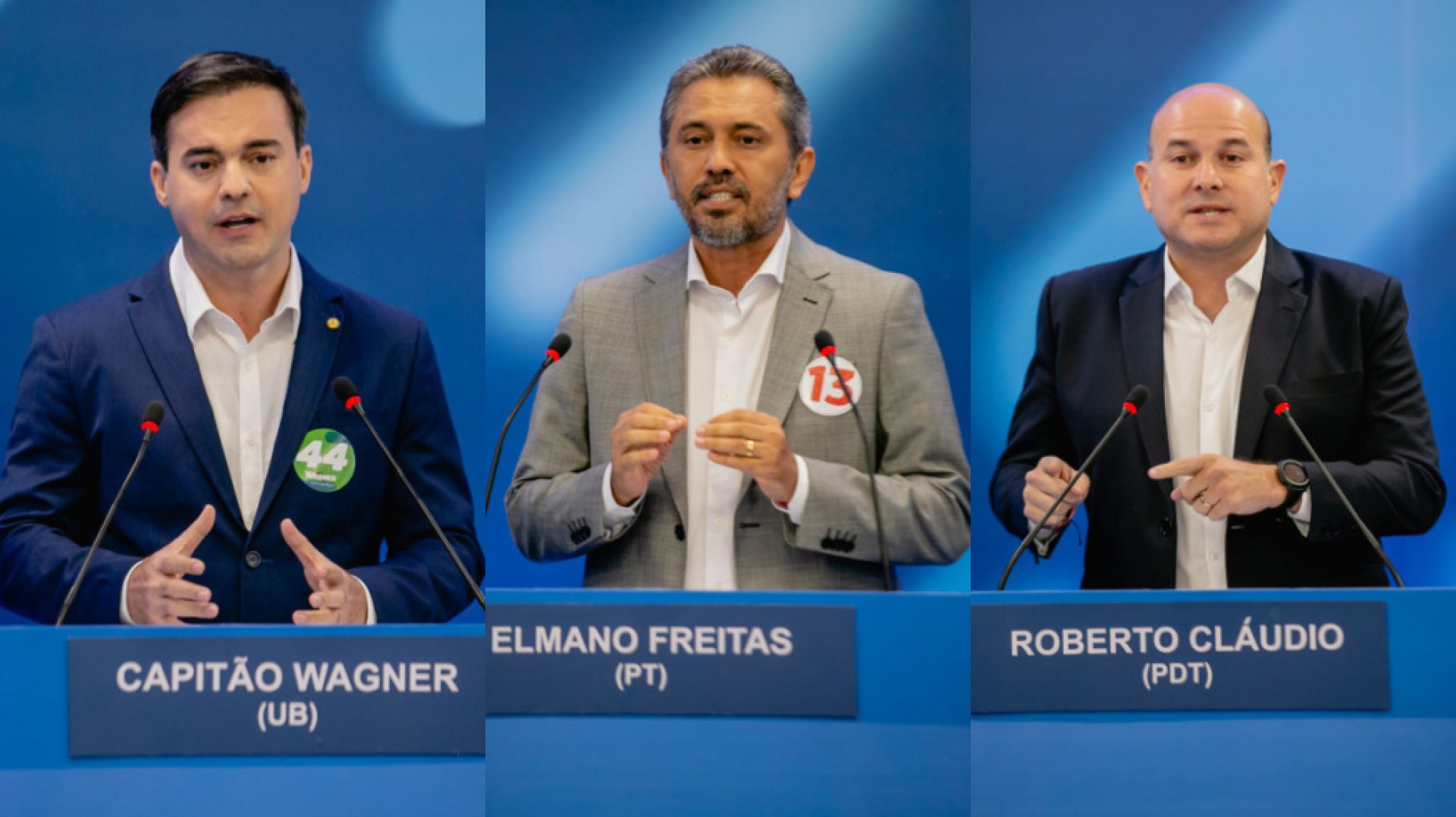 Capitão Wagner (União Brasil), Elmano Freitas (PT) e Roberto Cláudio (PDT). (Foto: Aurélio Alves/O POVO)