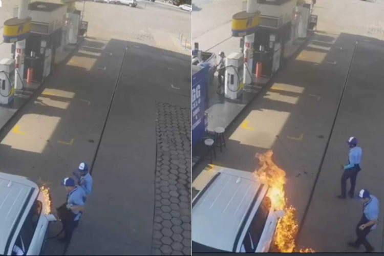 Frentista acende isqueiro e causa incêndio em carro em posto de combustíveis em Marabá