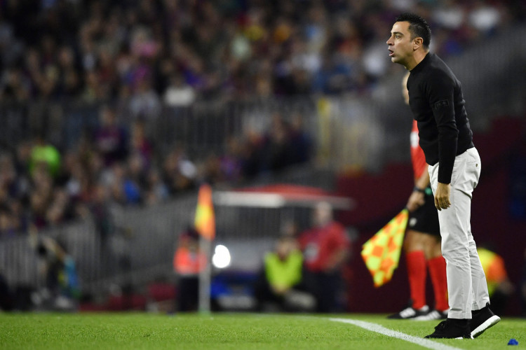 Técnico Xavi no jogo Barcelona x Inter de Milão, no Camp Nou, pela Champions League