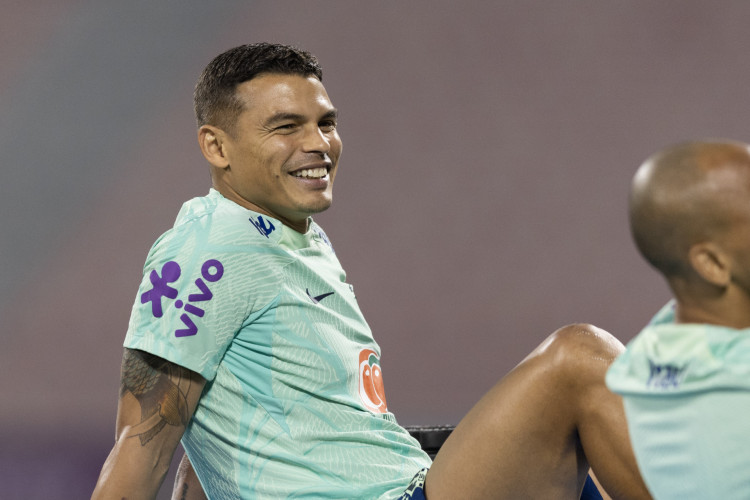 Zagueiro Thiago Silva em treino da seleção brasileira em Doha