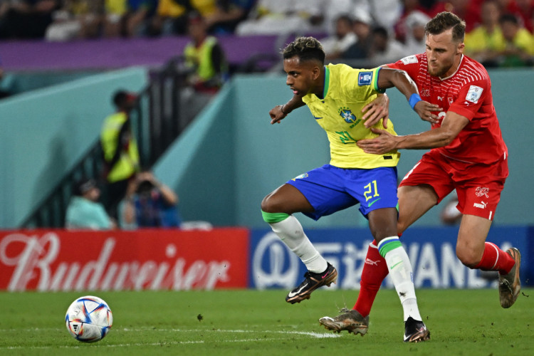 Atacante Rodrygo no jogo Brasil x Suíça, no Estádio 974, em Doha, pela Copa do Mundo 2022