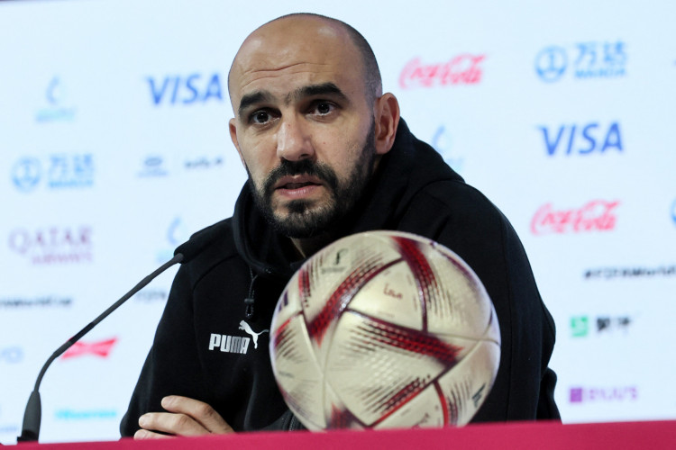 Morocco's coach Walid Regragui speaks during a press conference in Doha on December 13, 2022, a day ahead of the Qatar 2022 World Cup football semi-final match against France. 