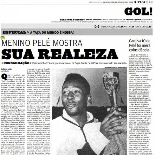 Capa do jornal O POVO sobre Pelé