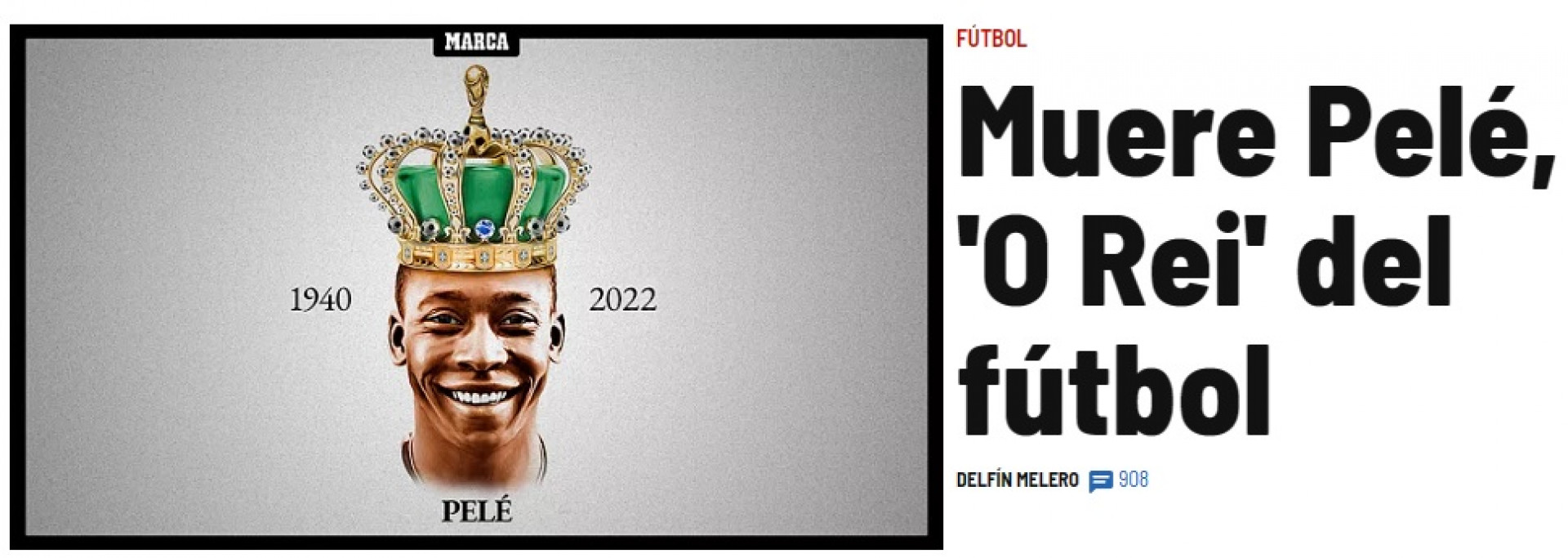 Capa do site do portal Marca, da Espanha, sobre a morte de Pelé 