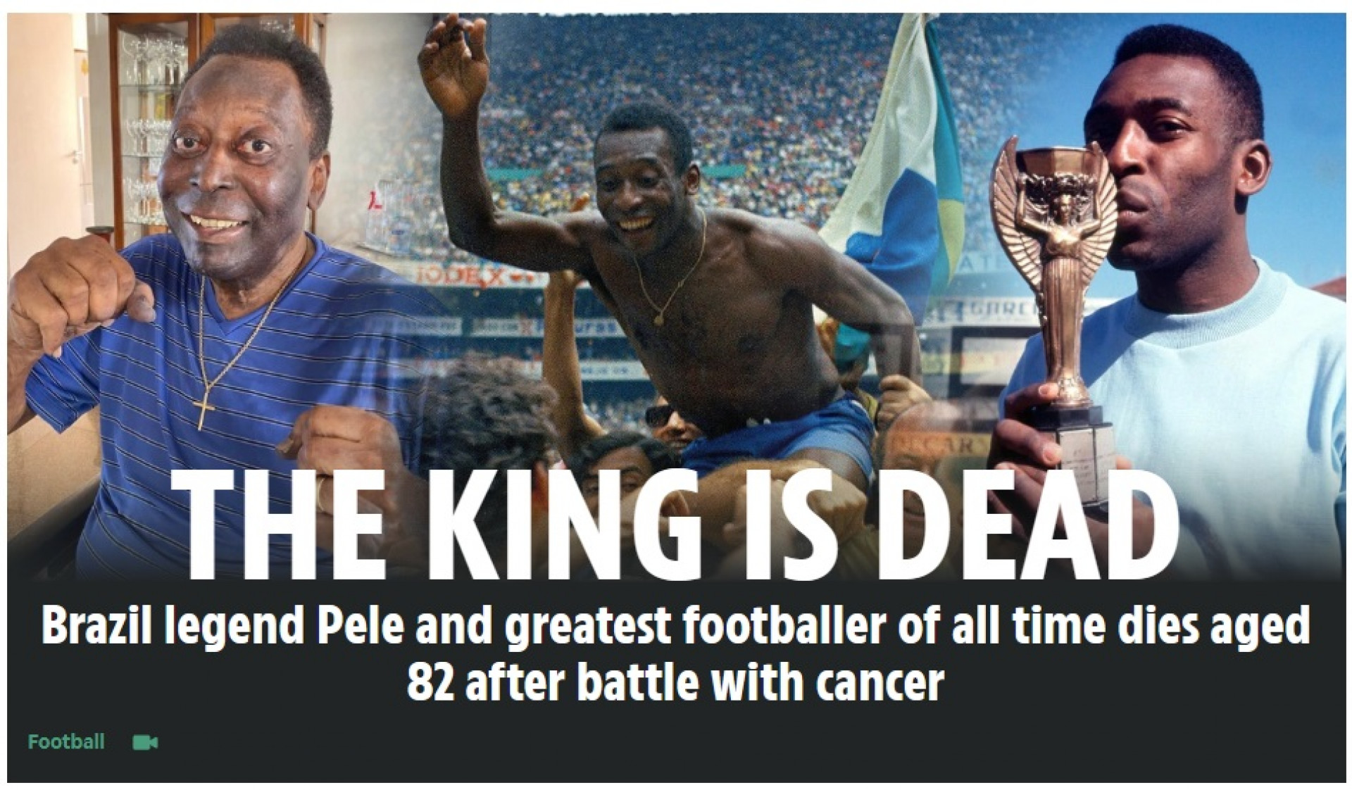 Capa do site do portal The Sun, da Inglaterra, sobre a morte de Pelé 