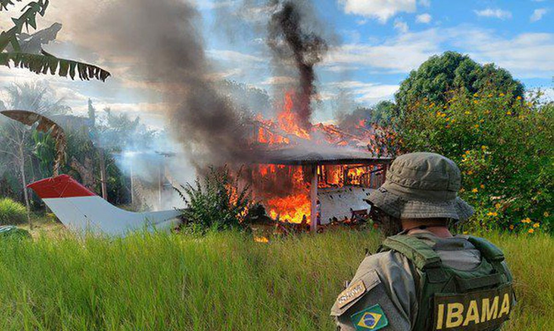 Operação do governo destrói avião e trator do garimpo em área yanomami (Foto: Divulgação / Ibama)