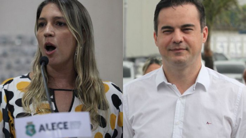 A deputada estadual Larissa Gaspar (PT) e o secretário da Saúde de Maracanaú e ex-deputado federal Capitão Wagner (União Brasil)